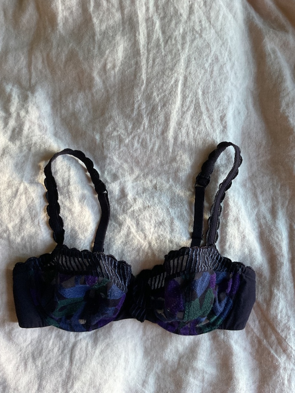 Gently used LOU Paris Lingerie (Style 135) Sheer Floral Bra US 32C FR 85C